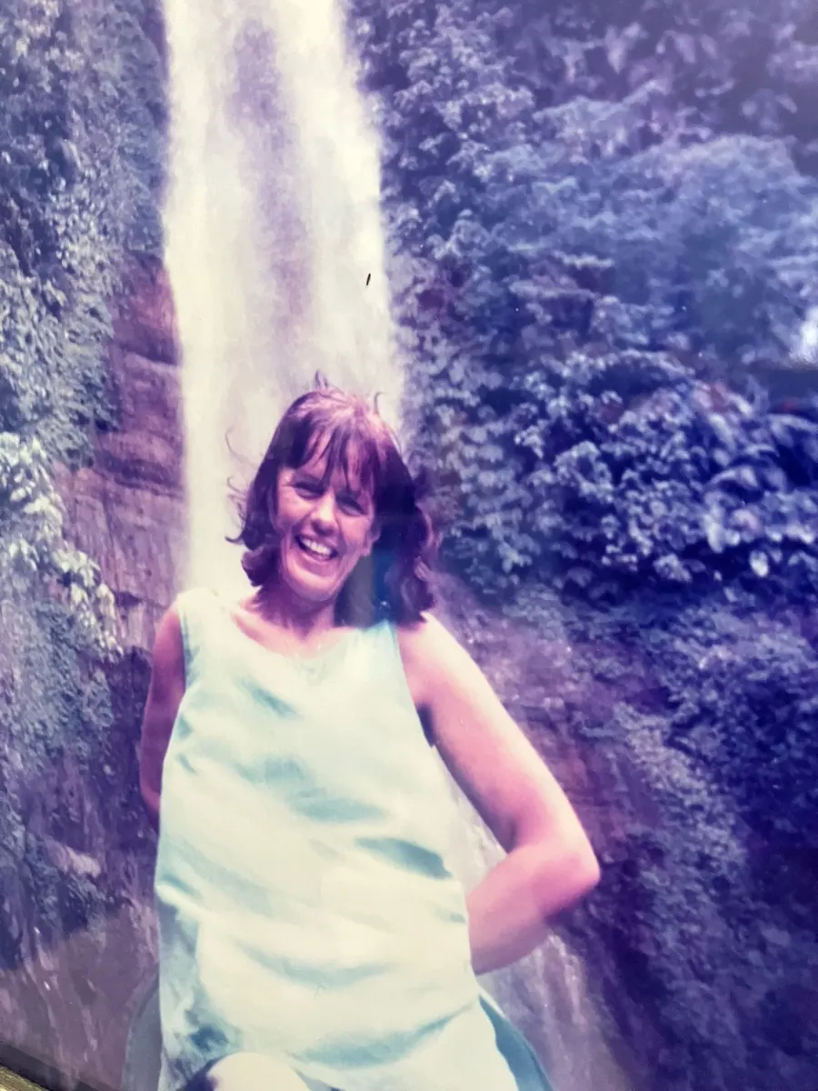 Linda by a waterfall